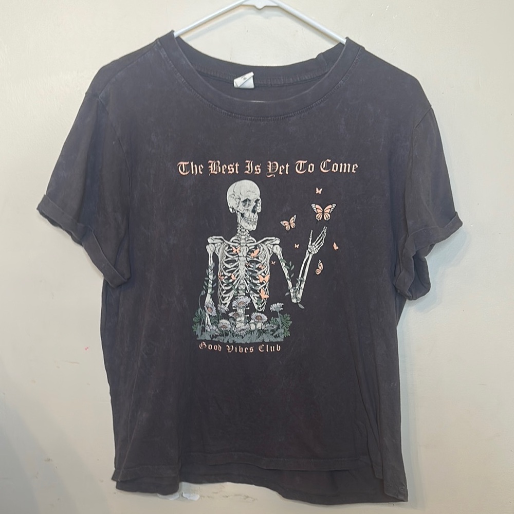Black Graphic Tee with Skeleton Design